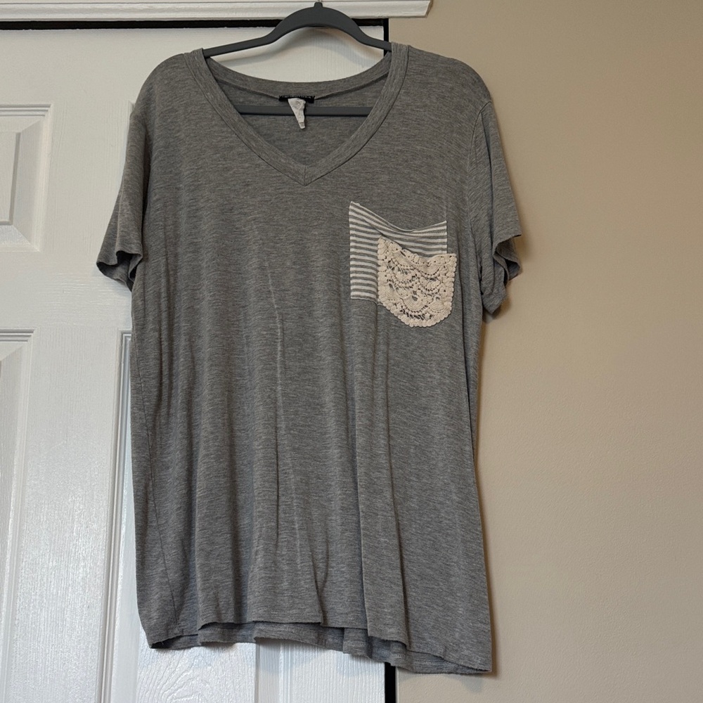 HEIMISH USA Top with Crochet and Striped Pocket